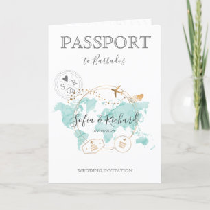 Wedding Destination Passport Weltkarte Barbados in Einladung