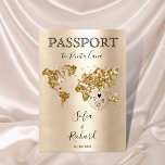Wedding Destination Passport Weltkarte Dominikanis Einladung<br><div class="desc">Modernes und elegantes World Map Invitation Wedding Destination,  Dominikanische Republik,  Punta Cana,  wie Pass mit blauem Aquarellbild Weltkarte</div>