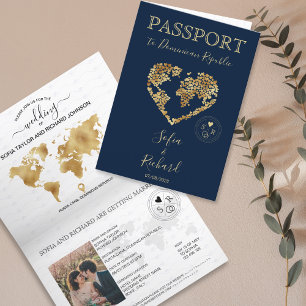 Wedding Destination Passport - Weltkarte - Herz Einladung