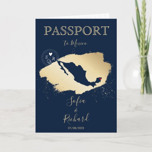Wedding Destination Passport - Weltkarte Mexiko Einladung (Vorderseite)