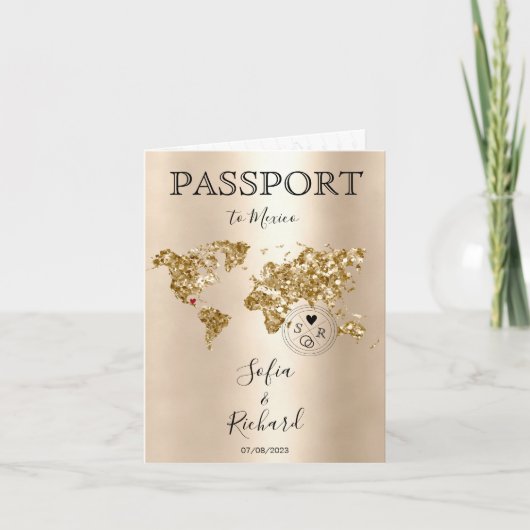 Wedding Destination Passport - Weltkarte Mexiko Einladung (Vorderseite)