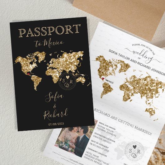Wedding Destination Passport - Weltkarte Mexiko Einladung