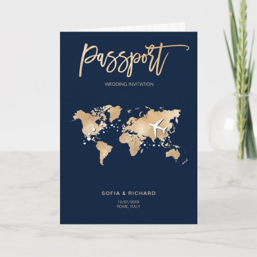 Wedding Destination Passport Weltkarte Modern Einladung (Vorderseite)