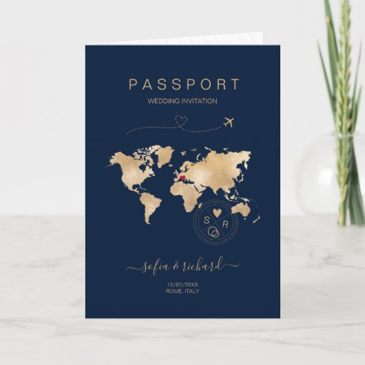 Wedding Destination Passport Weltkarte Modern Invi Einladung (Vorderseite)