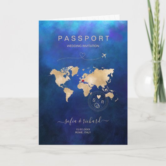 Wedding Destination Passport Weltkarte Moderne Mar Einladung (Vorderseite)