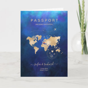 Wedding Destination Passport Weltkarte Moderne Mar Einladung
