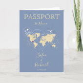 Wedding Destination Passport World Map Blue Einladung (Vorderseite)