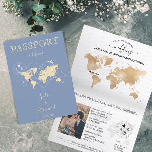 Wedding Destination Passport World Map Blue Einladung