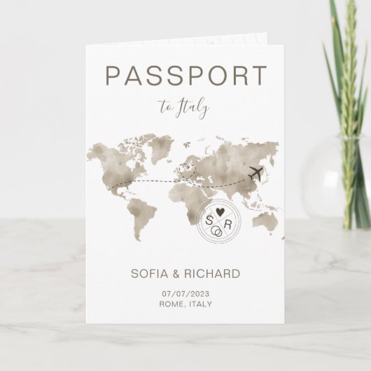 Wedding Destination Passport World Map Travel Inv Einladung (Vorderseite)