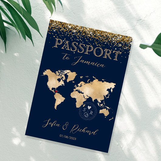 Wedding Destination Passport World Tropical Map Einladung