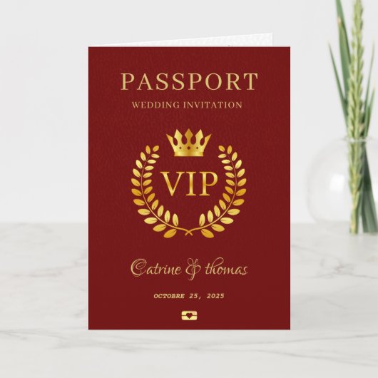 Wedding Destination Red Passport Weltkarte VIP Einladung (Vorderseite)