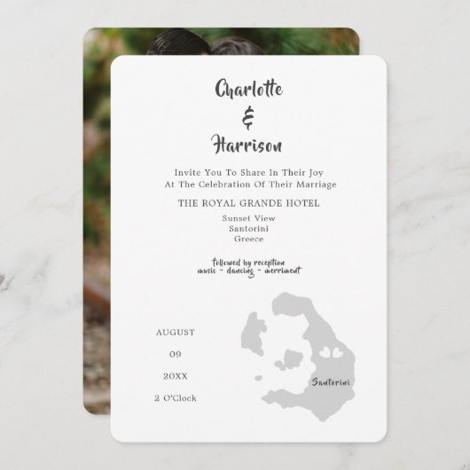 Wedding Destination Santorini Foto Einladung (Vorne/Hinten)
