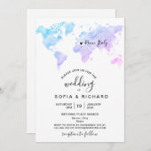 Wedding Destination Watercolor - Weltkarte Herzlic Einladung (Vorne/Hinten)