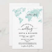 Wedding Destination Watercolor - Weltkarte Herzlic Einladung (Vorne/Hinten)