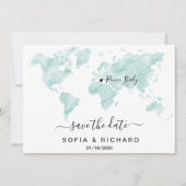 Wedding Destination Watercolor - Weltkarte Herzlic Einladung (Vorderseite)