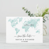 Wedding Destination Watercolor - Weltkarte Herzlic Einladung (Stehend Vorderseite)