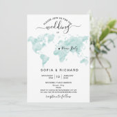 Wedding Destination Watercolor - Weltkarte Herzlic Einladung (Stehend Vorderseite)