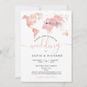 Wedding Destination World Map Einladung zum Herz (Vorderseite)