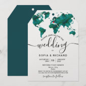 Wedding Destination World Map Einladung zum Herz (Vorne/Hinten)