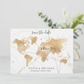 Wedding Destination World Map Gold Removable Heart Einladung (Stehend Vorderseite)
