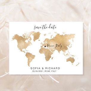 Wedding Destination World Map Gold Removable Heart Einladung