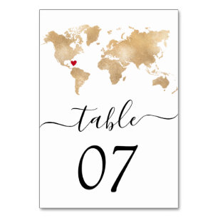 Wedding Destination World Map Herz Tischnummer