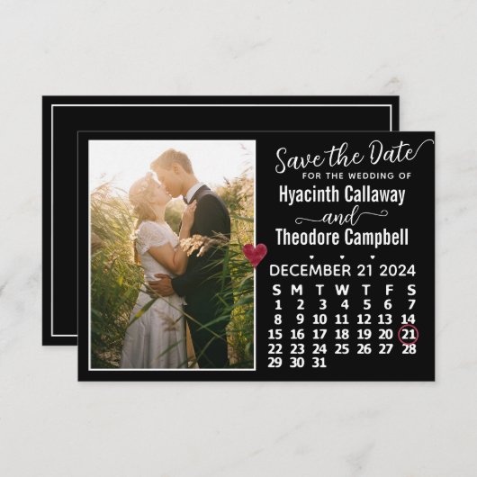 Wedding Dezember 2024 Kalender Custom Foto Black Save The Date (Vorne/Hinten)