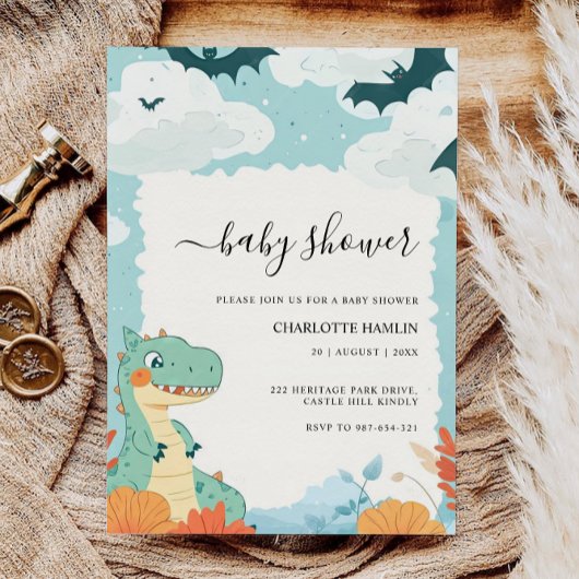 Wedding Dinosaur Babydusche Einladung