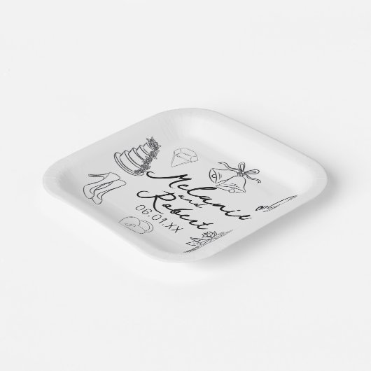 Wedding Doodle Save the Dates Wedding Anniversary  Pappteller (Gewinkelt)
