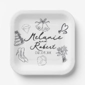 Wedding Doodle Save the Dates Wedding Anniversary Pappteller (Vorderseite)