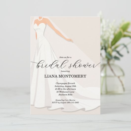 Wedding Dress Bridal Shower Einladung (Stehend Vorderseite)