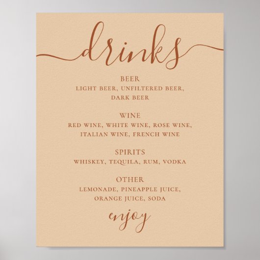 Wedding Drinks Script Menu Sign | Peach Sand Bar Poster (Vorne)