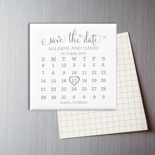 Wedding Dusty Blue 5 Rows Kalender Save the Date Magnet