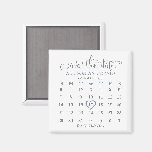Wedding Dusty Blue 5 Rows Kalender Save the Date Magnet (Vorderseite/Rückseite)