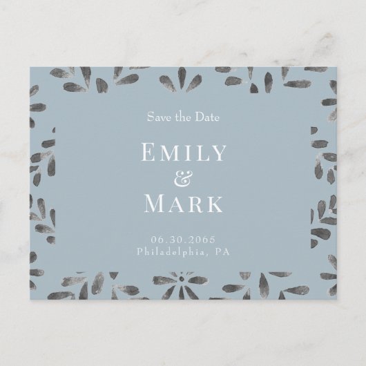 Wedding Dusty Blue Elegant Save the Date Postkarte (Vorderseite)