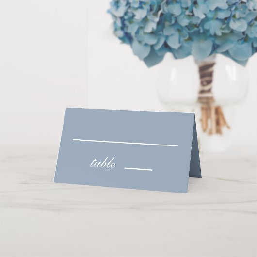 Wedding Dusty Blue Simple White Script Calligraphy Platzkarte