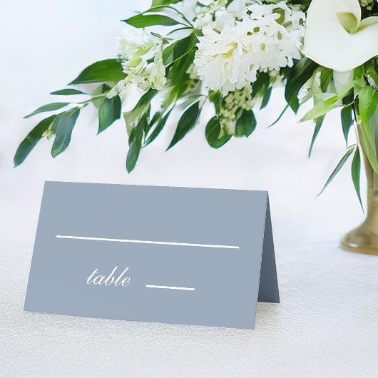 Wedding Dusty Blue Simple White Script Calligraphy Platzkarte