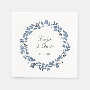 Wedding Dusty Blue Wasserfarbe Name und Datum Napk Serviette