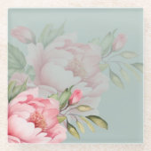 Wedding & Eid | Pink Peony & Sage Green Glasuntersetzer (Vorderseite)
