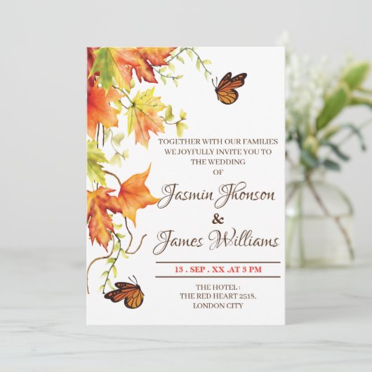 Wedding Einladung Autumn fflowers sample modern (Stehend Vorderseite)