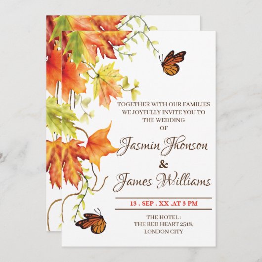 Wedding Einladung Autumn fflowers sample modern (Vorne/Hinten)