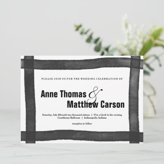 Wedding Einladung der Aquarell-Bürsten-Grenze| (Stehend Vorderseite)