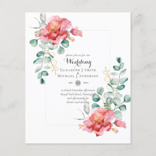 WEDDING-Einladung mit roten Blumen und Eukalyptus Flyer