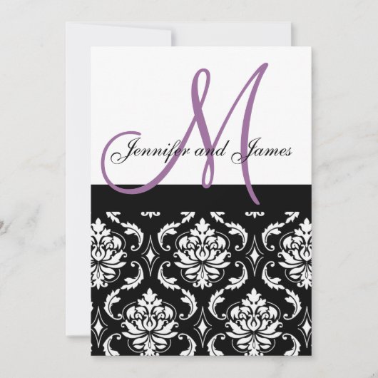 Wedding Einladungen Purple Monogram Names Damask (Vorderseite)