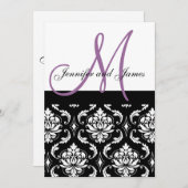 Wedding Einladungen Purple Monogram Names Damask (Vorne/Hinten)