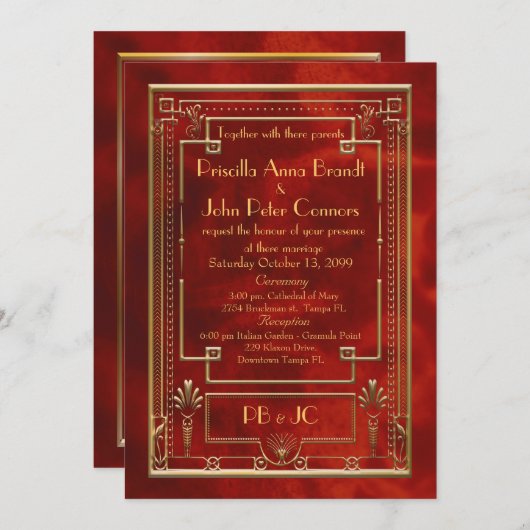 Wedding Einladungskarte, Great Gatsby, klassik Einladung (Vorne/Hinten)