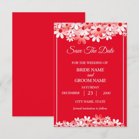 Wedding Elegant Red White Floral Save The Date (Vorne/Hinten)