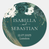 Wedding Emerald Green Rose Runder Aufkleber (Vorderseite)