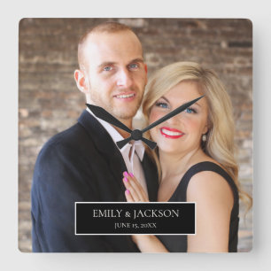 Wedding Engagement Custom Photo Quadratische Wanduhr