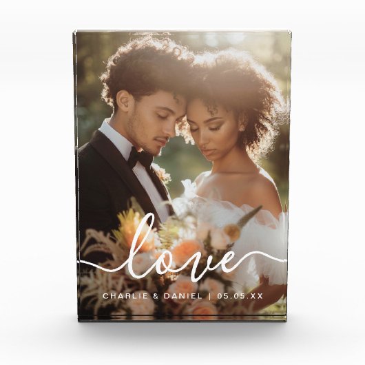 Wedding engagement photo love names date display fotoblock (Vorderseite)